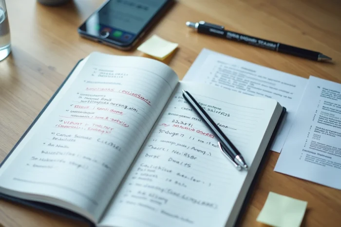 Bureau avec carnet de notes manuscrites d'adresses URL et smartphone affichant les résultats de recherche pour suivre les changements d'adresse de Padraz ou Faklum