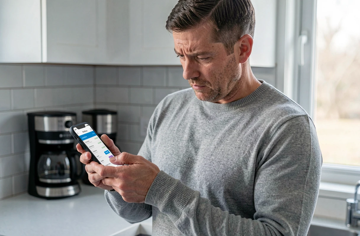 Homme consultant son application bancaire mobile pour vérifier un virement débit La Banque Postale