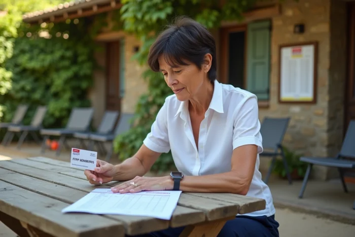 Licenciée FFPJP consultant son classement et ses points de pétanque à l'extérieur d'un club