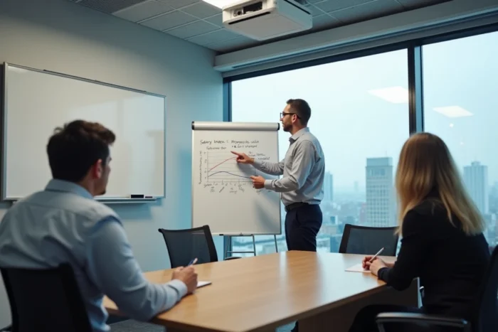 Réunion RH sur l'évolution de la grille indiciaire agent de maîtrise avec présentation au tableau blanc
